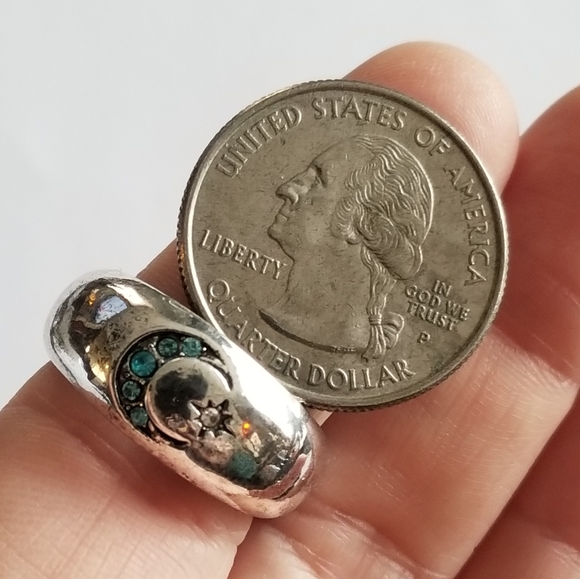 Relisted Mystical moon ring - crescent and star antiqued silver tone blue size 7 - Picture 8 of 13